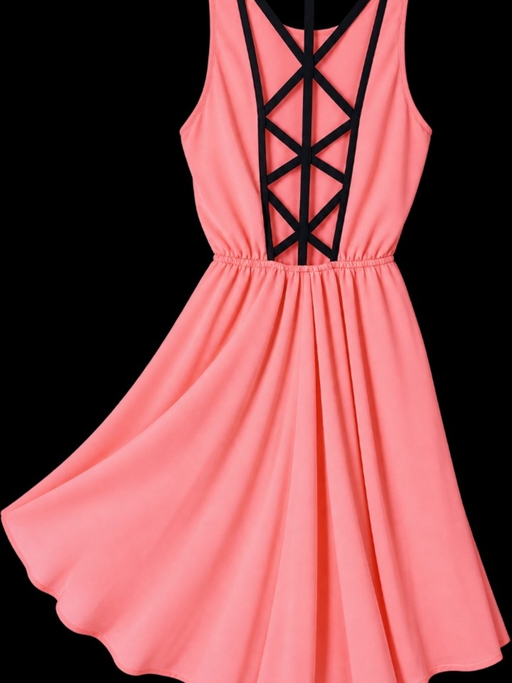 Very J Coral Pink Backless Sleeveless Dress with Black Straps